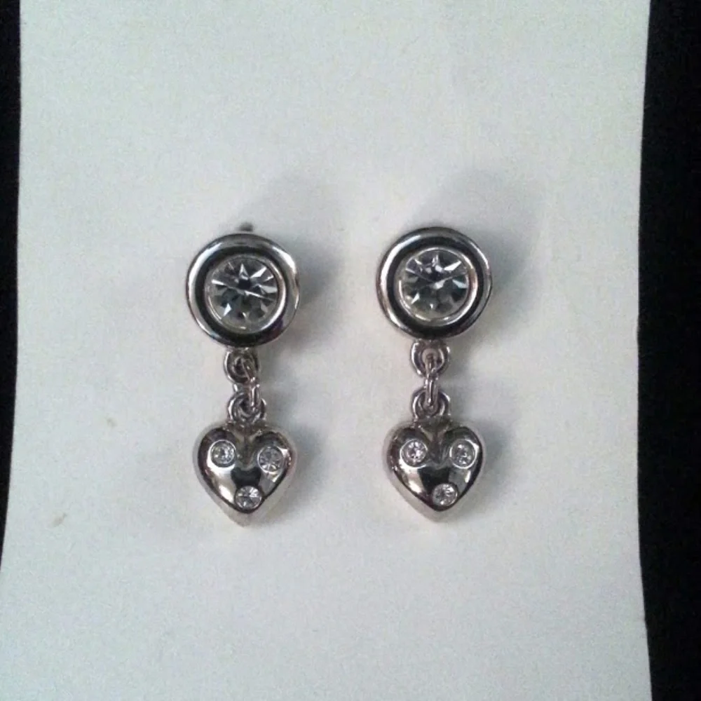 Banana Republic Dangle Heart Silver-tone bezel CZ 1